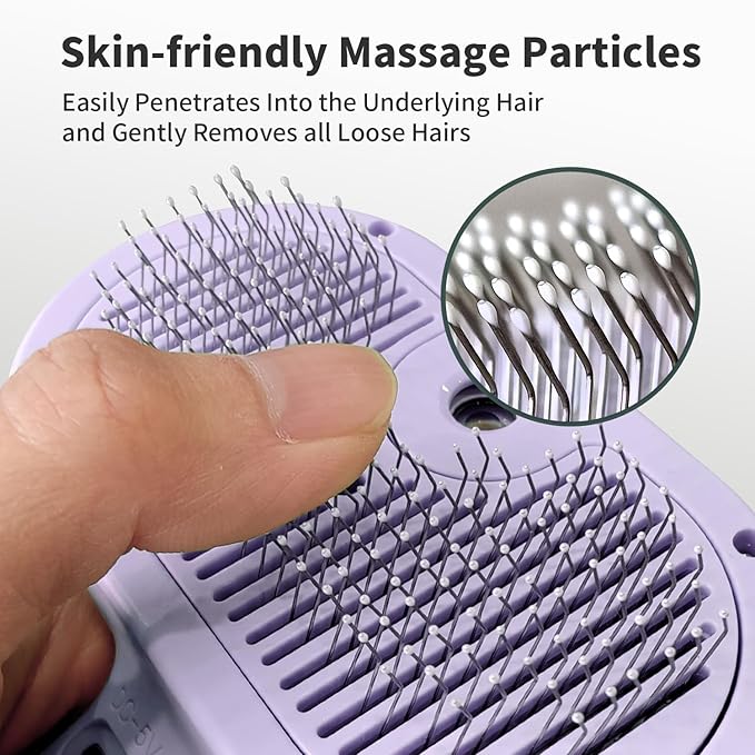 3-in-1 Self-Cleaning Brush for Shedding Dogs and Cats - Removes Static, Tangles, and Loose Hair (Purple)-PurrikoPets
