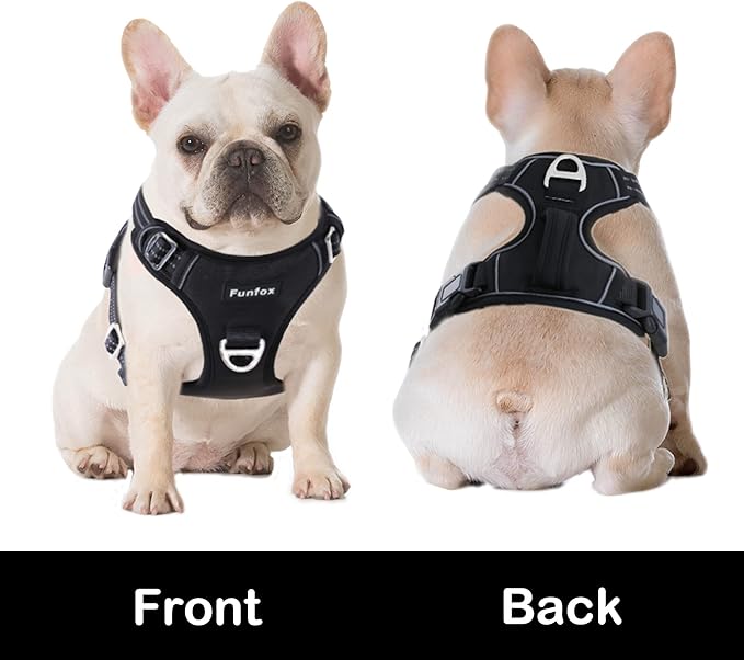 Funfox Dog Harness No Pull, Adjustable Dog Vest Harness Super Soft, 2 Leash Clips Anti Pull, Vertical Handle Easy to Control, Reflective Night Walking for XLarge Breed, Black, XL-PurrikoPets
