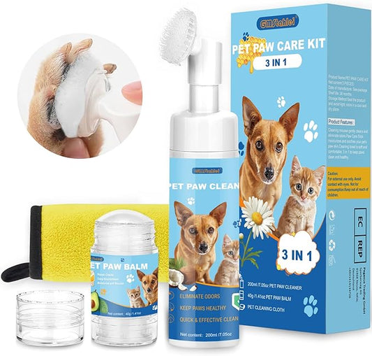 Dog Paw Care Kit,No-Rinse Paw Cleaner for Dogs & Cats,Dog Paw Balm for Heals -Repairs Dry Cracked Paws & Nose with 1 Pet Cleaning Towels,Natural Dog Paw Protector for Pet Foot Washer Care-PurrikoPets