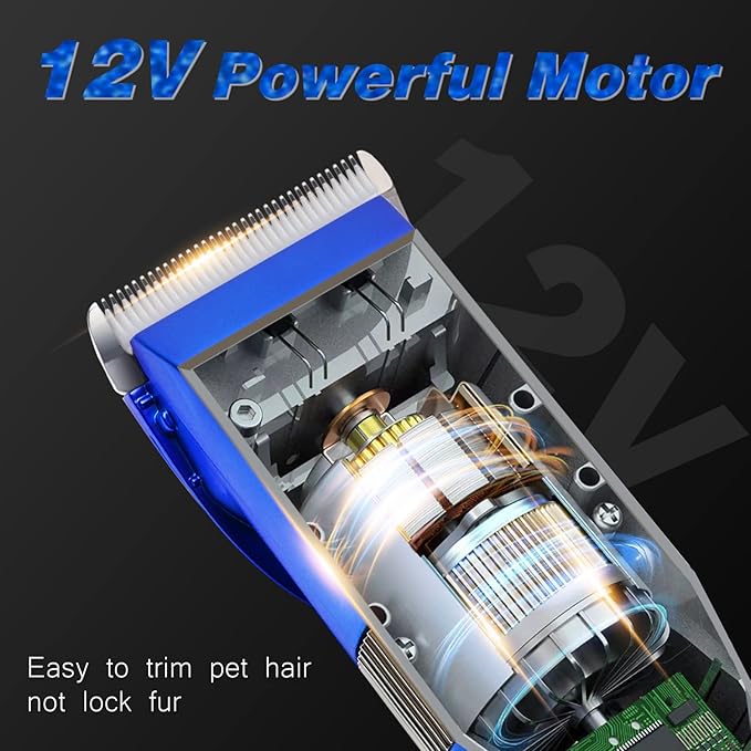 Dog Grooming Clippers, Professional 12V Heavy Duty Pet Clippers, Large Dog Shaver for Thick Coat,Plug-in Pet HairTrimmer with Guard Combs Brush for Dogs Cats-PurrikoPets
