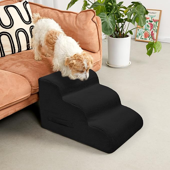 Dog Steps for Small Dogs, 4-Step Pet Ramp Stairs for High Beds and Sofa, Non-Slip Pet Stairs for Small Dogs and Cats, Removable and Easy to Clean Cover, Black-PurrikoPets