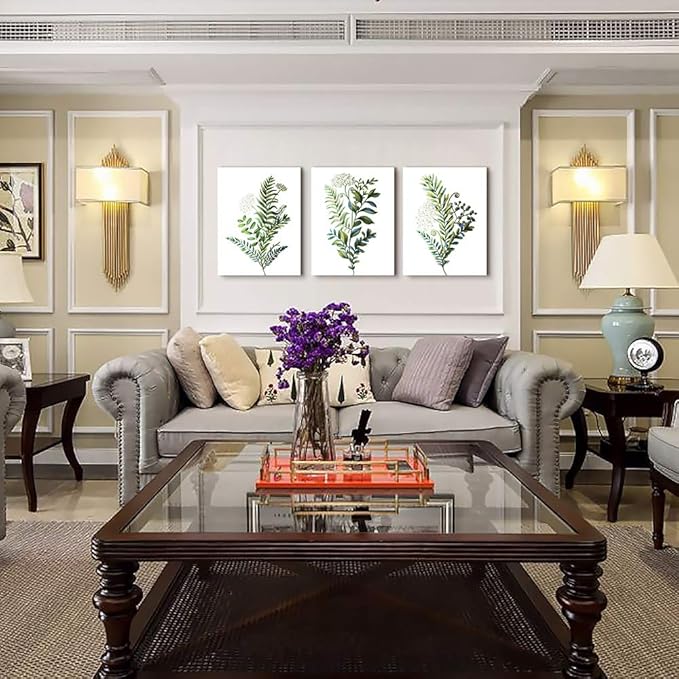 3 Pieces Framed Wall Art for Living Room Bathroom Wall Decorations Kitchen Wall decor Canvas Print decor modern Simple Bedroom Home Decoration Green leaves Poster wall paintings-PurrikoPets