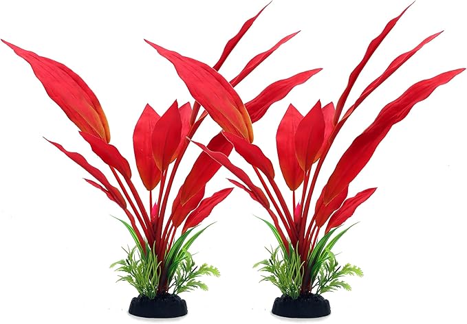ALEGI Silk Aquarium Plants, 12 Inch Artificial Silk Plants Decorations for Fish Tank,Aquarium Décor Plastic Plants (Red, 2 Pack)-PurrikoPets