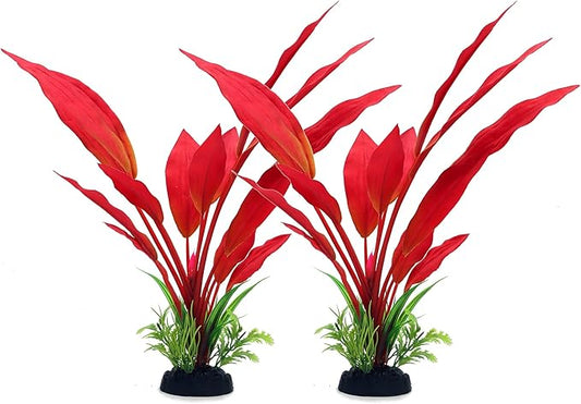 ALEGI Silk Aquarium Plants, 12 Inch Artificial Silk Plants Decorations for Fish Tank,Aquarium Décor Plastic Plants (Red, 2 Pack)-PurrikoPets