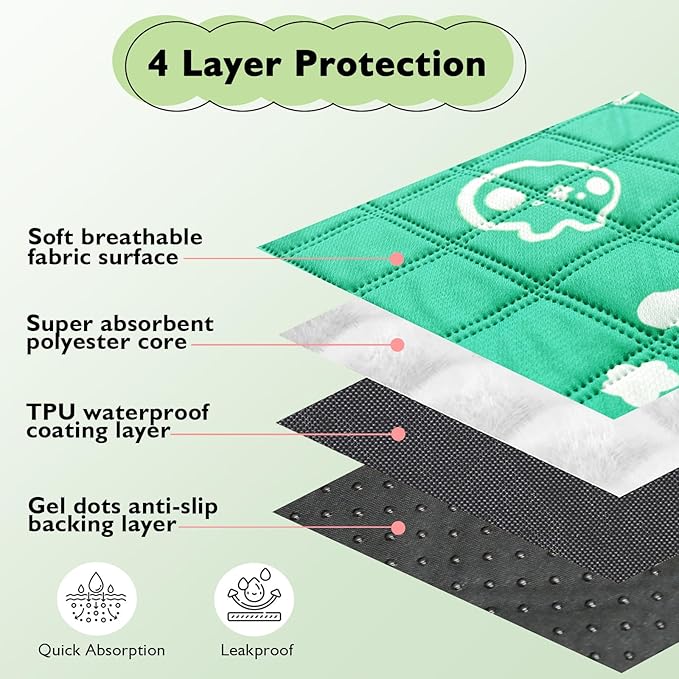 4 Pack Guinea Pig Bedding - Washable Guinea Pig Liners for C&C 2x1 Cage, Waterproof Reusable & Anti Slip Pee Pads Super Absorbent Mats for Small Animal Rabbit Hamster Rat (Green, 28 x 14 Inch)-PurrikoPets