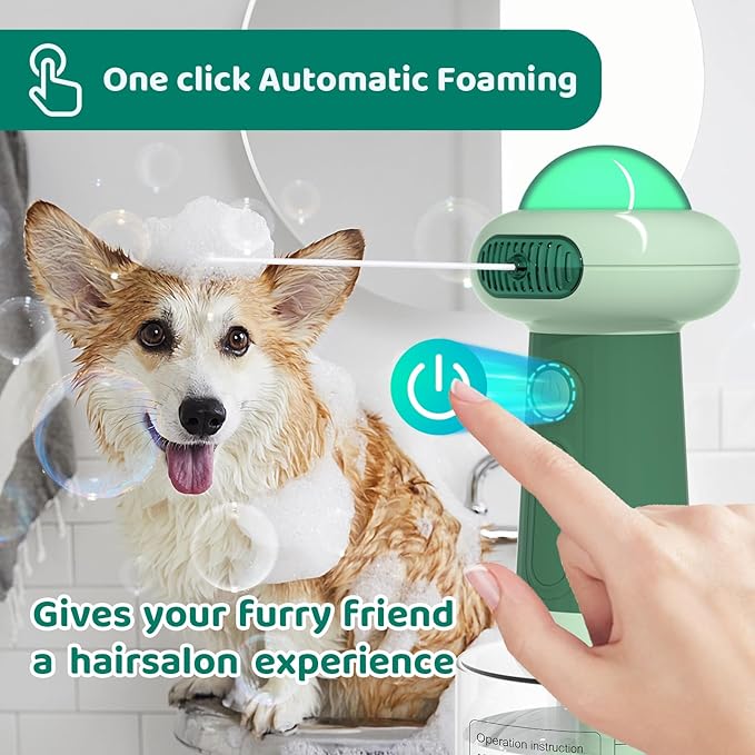 Dog Shampoo Dispenser, UFO Dog Shampoo Sprayer, Electric Foaming Shampoo Dispenser for Dog and Cat Washing, for Bathtub, Kitchen Sink, Bathroom Cleaning, Green-PurrikoPets