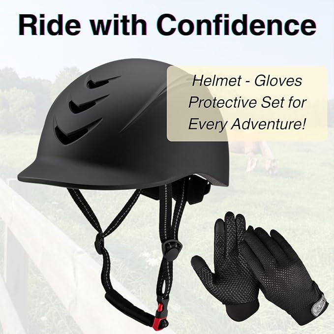 Equestrian Set - Helmet and Gloves for Horseback Riding and Training - Horse Riding Safety Gear Helmets Equestrian Equi-Pro Gear Gloves for Women, Man-PurrikoPets