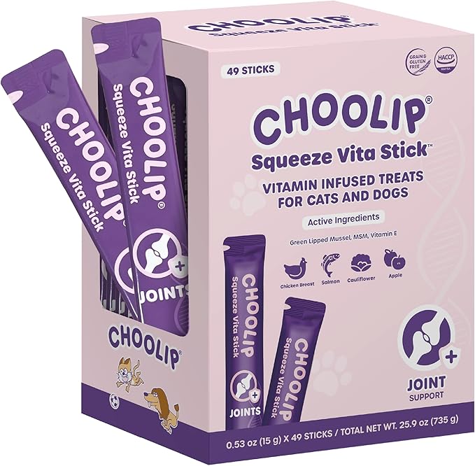 Grab & Go Squeeze Vita Stick Lickable Treats for Dogs & Cats. 49 Joint Support Sticks with Essential multivitamins. Soft and Tasty Paste for All Life Stages, Supporting Joints Health-PurrikoPets