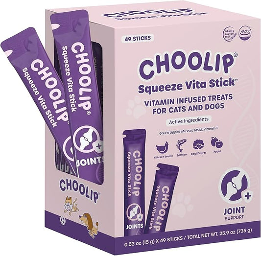 Grab & Go Squeeze Vita Stick Lickable Treats for Dogs & Cats. 49 Joint Support Sticks with Essential multivitamins. Soft and Tasty Paste for All Life Stages, Supporting Joints Health-PurrikoPets