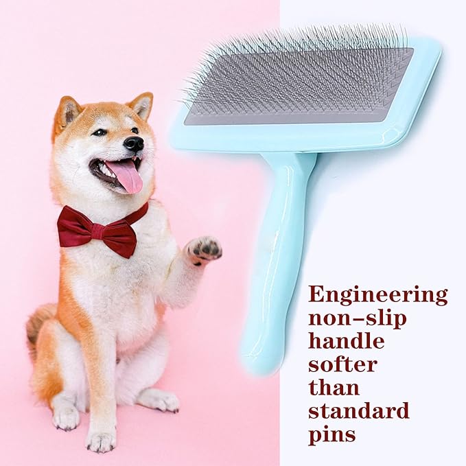 Air Cushion Slicker Brush for Dogs Cats,Soft Pin Shedding Brush for Short Haired Dog,Cat, Pet Grooming Wire Brush for Thin Curly Matted Tangled Hair,14mm(0.55"),Green-PurrikoPets