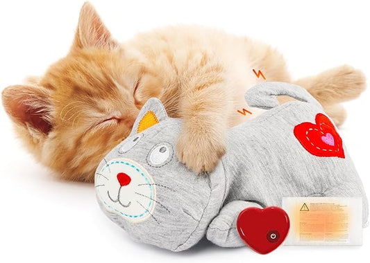 ALL FOR PAWS Heartbeat Cat Plush Toy – Calming Kitten Companion with Realistic Heartbeat, Anxiety Relief for Indoor Cats Dogs Pets-PurrikoPets