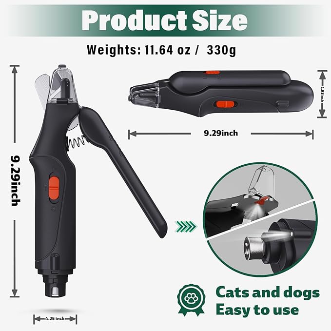 2-in-1 Dog Nail Clippers & Cat Nail Clippers Trimmers for Large Medium Small Dogs Cats Claw Trimmer Quick Sensor and Safety Guard USB Rechargeable with 2 LED Lights Dogs Nail Trimmer-PurrikoPets
