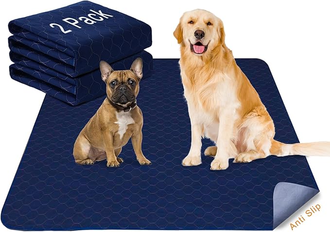 2Pack Pee Pads for Dogs Washable 53”x53”, Extra Large Puppy Pads Waterproof, Super Absorption, Anti Skid for Whelping Training-PurrikoPets