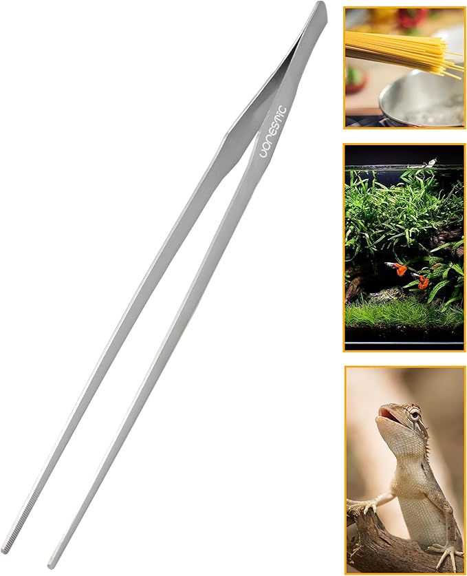 1PC Straight Aquarium Tweezers, 15" Long Tweezers for Terrarium, Stainless Steel Aquascape Tool for Planting Aquarium Plants, and Aquarium Maintenance-PurrikoPets