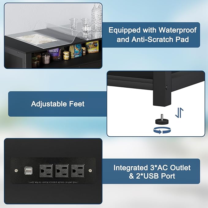 40-50 Gallon Fish Tank Stand with Power Outlet & 2 Storage Drawers, Heavy Duty Metal Frame Aquarium Stand with Waterproof Mat, 36.6" L*19.1" W Tabletop, 800LBS Capacity, Black-PurrikoPets