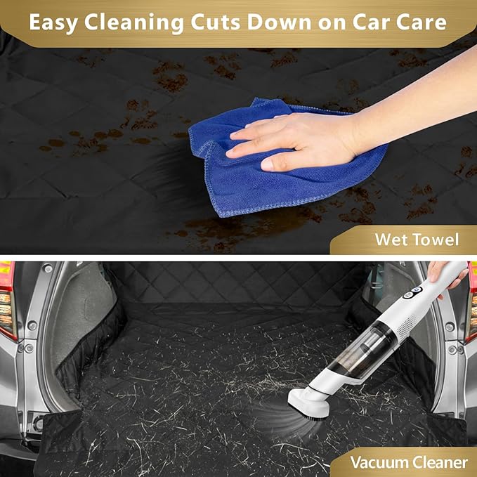 F-color SUV Cargo Liner for Dogs, Water Resistant Pet Cover Dog Seat Mat SUVs Sedans Vans with Bumper Flap Protector, Non-Slip, Large Size Universal Fit, Black-PurrikoPets