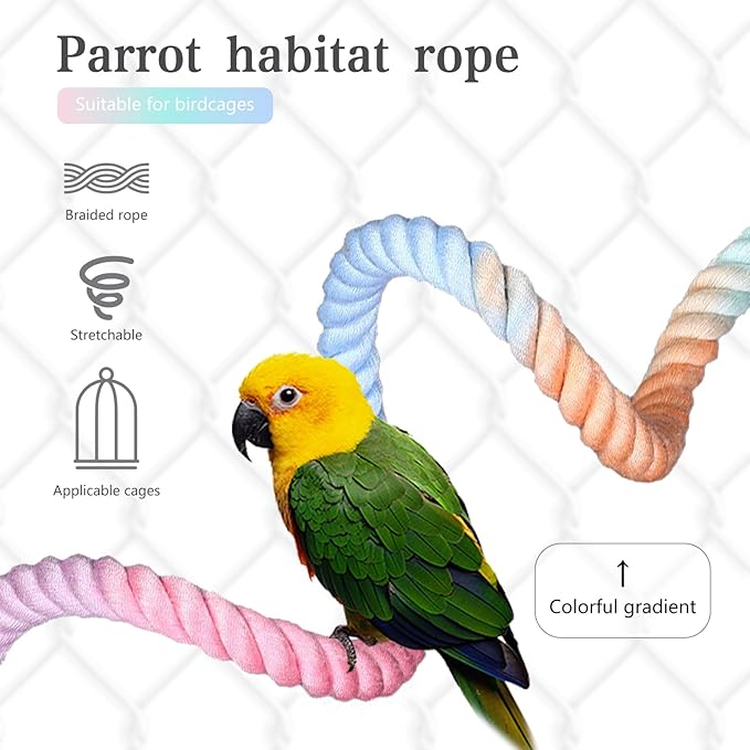 2pcs Gradient Colorful Bird Rope Perch Stand,Bird Cage Climbing Rope Toys Accessories,Bendable Climbing,Parakeet Lovebirds Cockatiels Budgies Play (15.7'',39.3'')-PurrikoPets