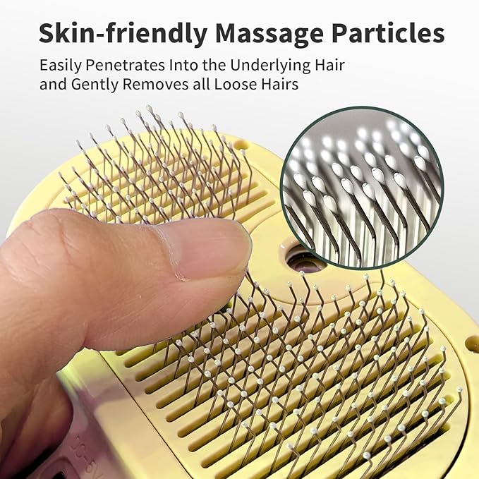 3 In 1 Steamy Brush with Release Button and Tank, Anti-Static Pet Brush for Long and Short Hair Pets to Remove Tangles and Loose Fur (Yellow)-PurrikoPets