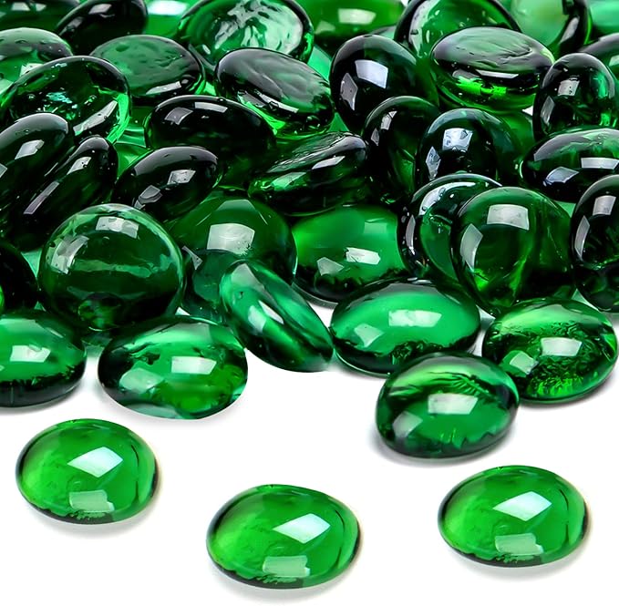 FUTUREPLUSX 1LB Green Flat Glass Marbles, Premium Colored Gems Fish Bowl Marbles Decorative Mosaic Glass Pebbles Floral Smooth Stones for Vases Aquarium Home Decor-PurrikoPets
