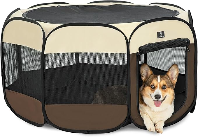 A4Pet Puppy Playpen, 39.5” Pet Playpen with Bowl, Suitable for Puppies, Kittens, and Small Animals, Removable Zipper & Mesh Panel(16”W × 10”H)-PurrikoPets