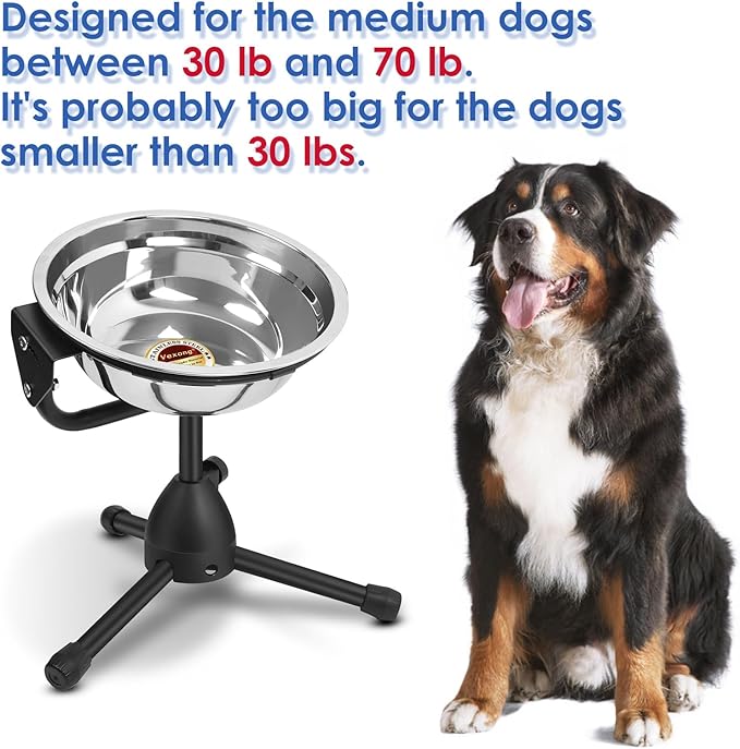 Elevated Dog Bowl with Adjustable Metal Stand, Medium Size for Dogs 30-70 lbs, 0.5 Gal 2 Liter, Stainless Steel Food & Water Bowl Set-PurrikoPets