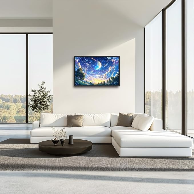 Framed Large Anime Sky Wall Art for Living Room, Oversized Fantasy Night Sky Forest Wall Decor Nature Canvas Painting Modern Artwork Home Decoration for Living Room Bedroom Office 36"x24"-PurrikoPets