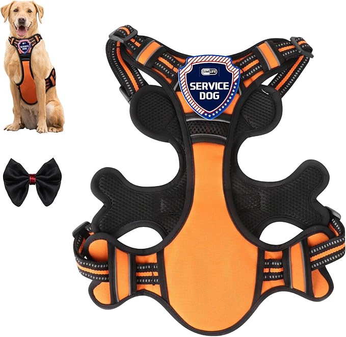 Dog Harness, Adjustable Reflective Dog Vest No Pull Dog Harness with Badge and Bow Tie for Puppy Small Medium Large Dogs-PurrikoPets