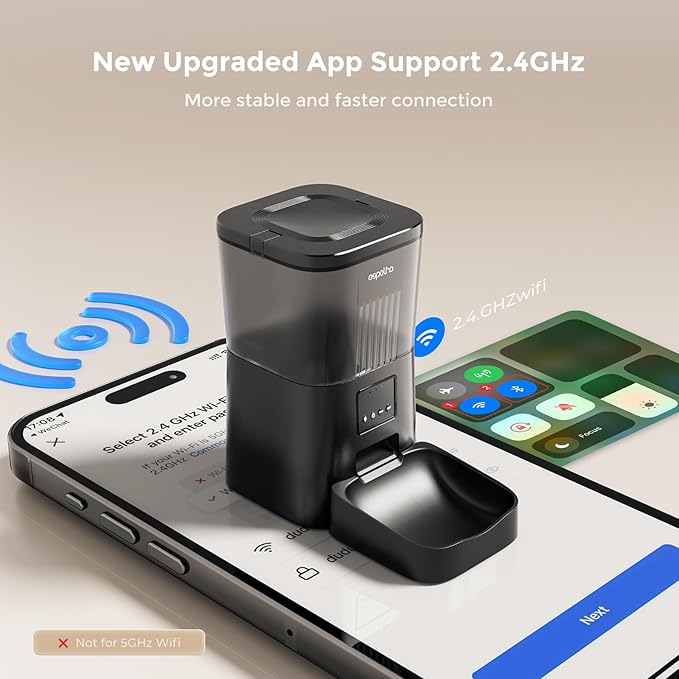 Espelho Automatic Cat Feeders WiFi: Food Dispenser with App Control 2.4Ghz WiFi- Smart Timed Cats Feeder with Voice Recorder| 4L Auto Pet Feeder for Cat and Small Dog- Up to 10 Meals per Day-PurrikoPets