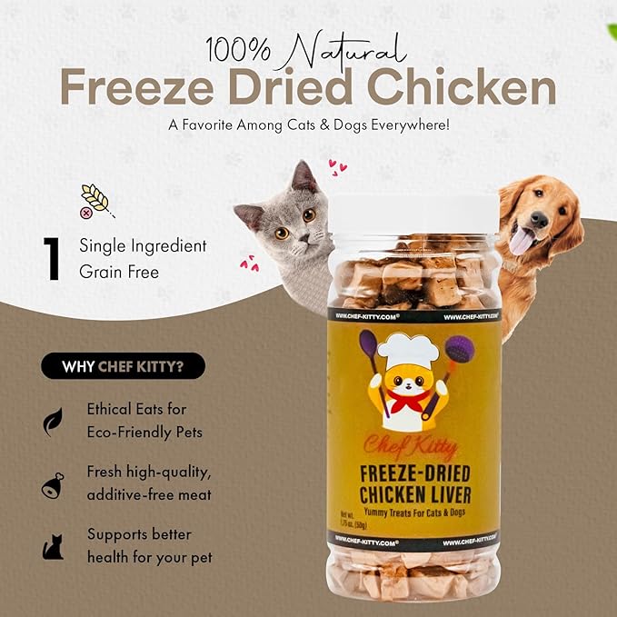Freeze-Dried Chicken Liver Treats for Cats & Dogs – 100% Human Grade, Single Ingredient, High-Protein, Healthy Snack – No Additives or Preservatives – 1.7oz - Inspected & Tested in USA-PurrikoPets