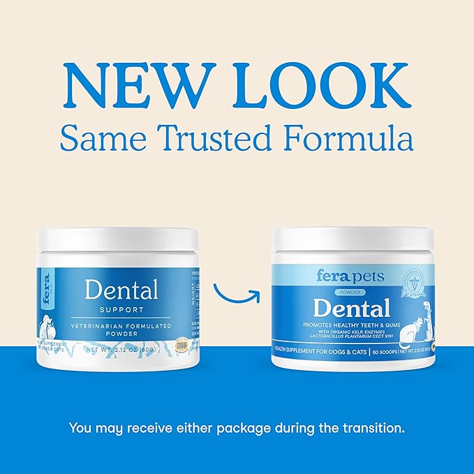Fera Pets Cat & Dog Dental Support Powder - Supports Fresh Breath - Promotes Healthy Teeth and Gums - Targets Tartar Build-Up - Includes Kelp, Enzymes & Postbiotics - 60 Scoops-PurrikoPets