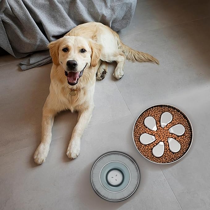 2Pcs Slow Feeder Dog Bowls 3Cups Large Capacity, 304 Stainless Steel Dog Bowl, Metal Food Bowl with Non-Slip Base, Food-Grade-PurrikoPets