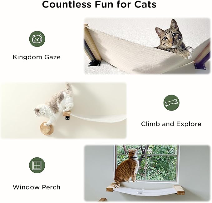 FUKUMARU Cat Wall Furniture, 2 PCS Climbing Shelves Set, Solid Rubber Wood Cat Shelf, Cats Perches for Wall Sleeping, Playing, Jumping and Lounging, 16 inch Drywall Installation-PurrikoPets