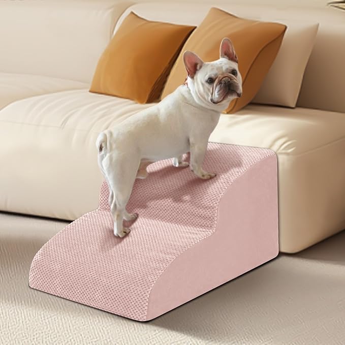 Dog Stairs for Small Dogs - High Density Foam Pet Steps, Extra Wide Dog Ramp with Non-Slip Bottom for High Beds, Couch and Sofa, Best for Dogs Injured, Older Doggy Cats, 2 Steps, Pink-PurrikoPets