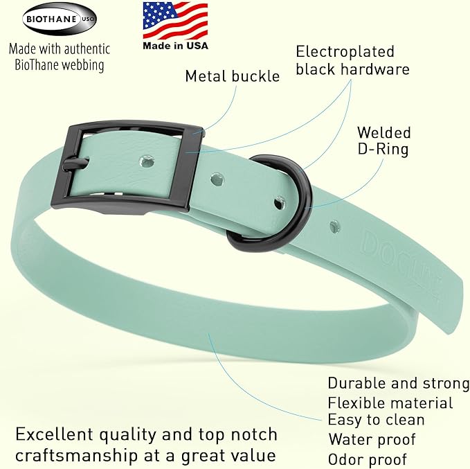 Dogline Biothane Waterproof Dog Collar Strong Coated Nylon Webbing with Black Hardware Odor- Proof for Easy Care Easy to Clean High Performance Fits Small Medium or Large Dogs, Sage Green-PurrikoPets