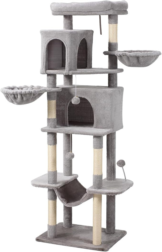 70-Inch Cat Tree,Large Cat Tree Tower with Hammock, Scratching Post, Condo and Multi-Level Cat Tower for Large Cats, Cat Activity Center Playhouse, Light Gray LCT016-PurrikoPets