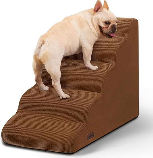 5-Step Dog Stairs and Ramp for High Bed,Non-Slip Sturdy Pet Steps for Small Dogs and Cats,22.2" H,Brown-PurrikoPets