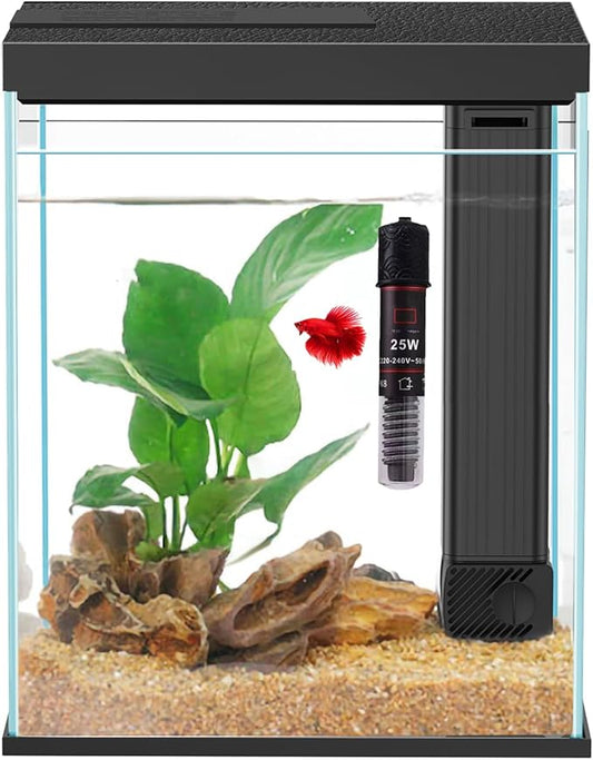 Glass Betta Aquarium Starter Kits, 2 Gallon Fish Tank with Heater Filter and Light.-PurrikoPets