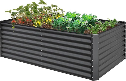 Domi Raised Garden Beds Outdoor, 6x3x2ft Thickening Tall Metal Rectangular Deep Root Box Planter for Vegetables, Flowers, Herbs, and Succulents 2" Deep w/ 256 Gallon Capacity - Dark Gray-PurrikoPets