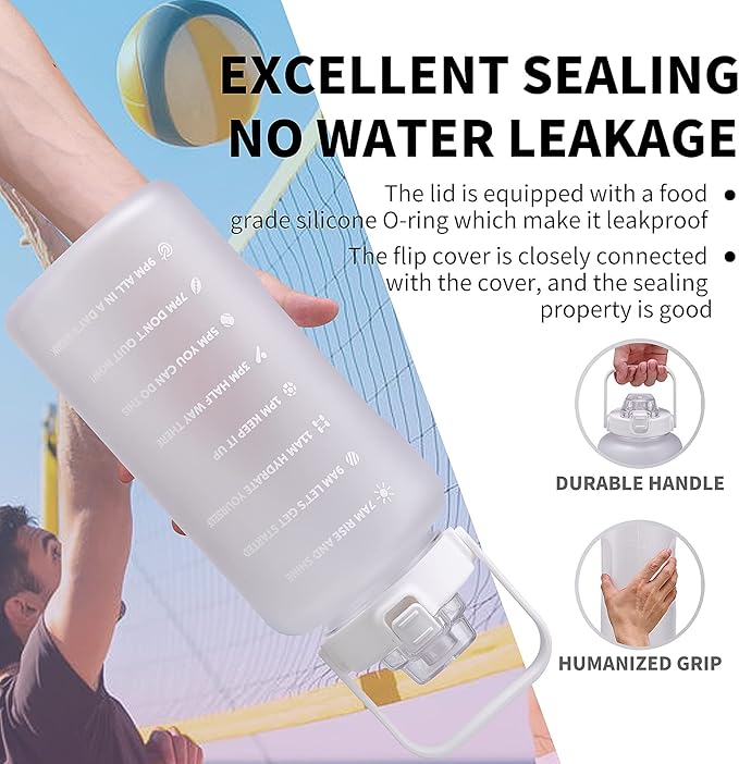 64oz,100oz,128oz Large Motivational Water Bottle with Time Marker, Leakproof & BPA Free Half Gallon Big Water Bottle with Straw Handle Tritan Frosted Water Jug for Gym,Fitness,Outdoor Sports-PurrikoPets