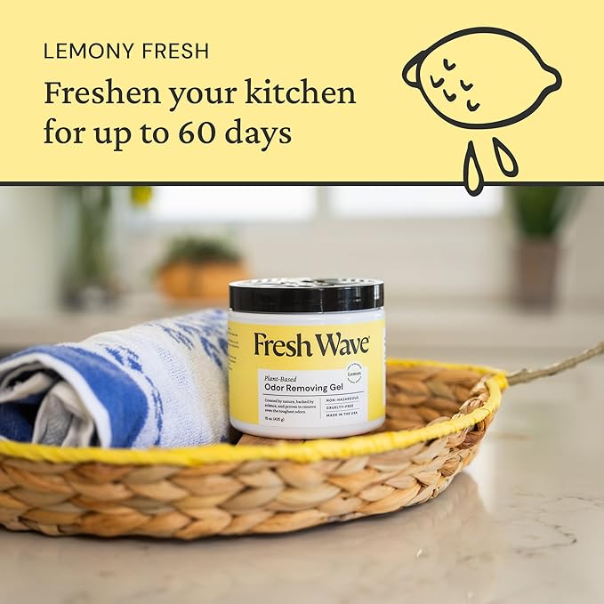 Fresh Wave Lemon Odor Removing Gel, 15 oz. | Odor Absorbers for Home | Safer Odor Relief | Natural Plant-Based Odor Eliminator | Every 15 oz. lasts 30-60 Days | For Cooking, Trash & Pets-PurrikoPets