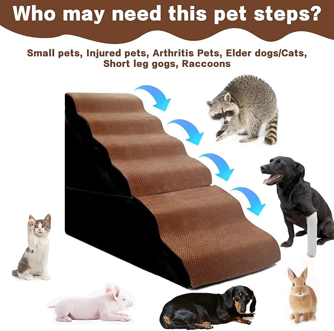 Dog Steps for High Beds 30-32" H - 6-Step Dog Stairs for Small Dogs, 33D Foam Pet Steps for High Bed with Non-Slip Bottom and Washable Cover, Dogs Ramp for Bed Indoor, Brown-PurrikoPets