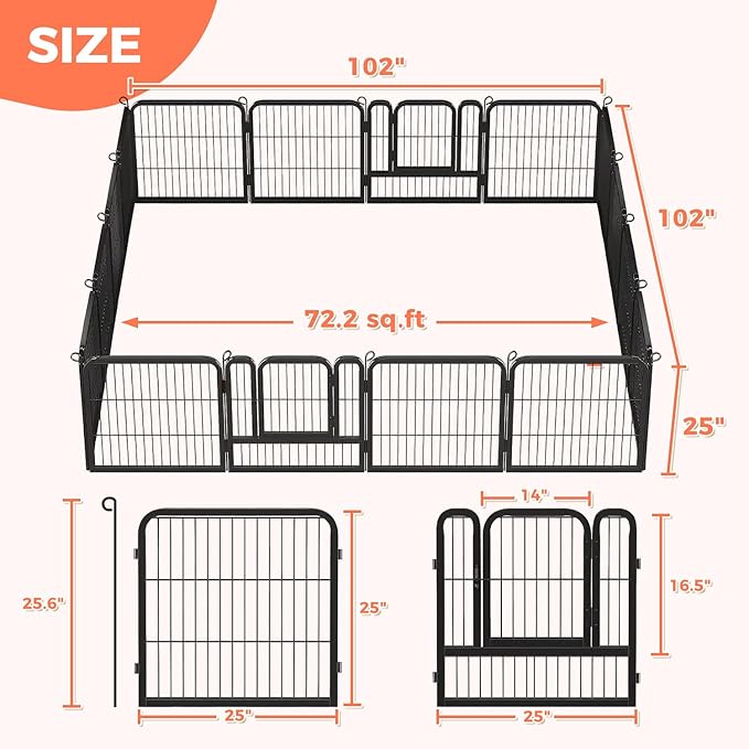 24 Inch Dog Playpen - 16 Panels Metal Pet Exercise Pen for Puppy, Indoor/Outdoor Dog Fence for Yard, Garden, Camping & RV Travel-PurrikoPets