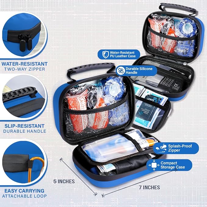 EVERLIT Pet Medic First Aid Kit | Vet-Approved Animal Care Kit with 95 Pcs Medical, Outdoor & Emergency Supplies to Treat Dogs, Cats | Travel-Friendly Compact Bag for Home, Car and Travel (Blue)-PurrikoPets