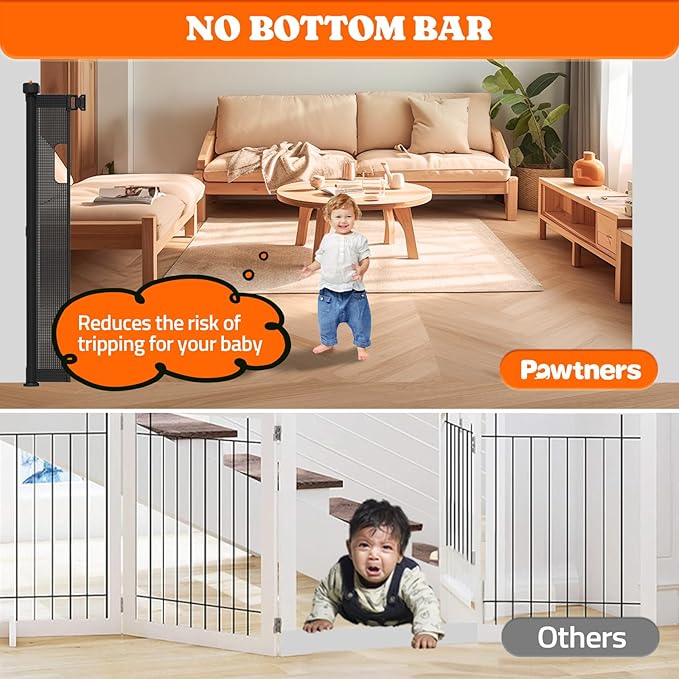 Extra Tall Retractable Baby Gates: 51" Tall Pet Gate, Extend up to 120" Wide, Mesh Baby Gate with Support Rods Jump-Proof Design for Cats & Large Dogs High Dog Cat Door Indoor Outdoor, Black-PurrikoPets