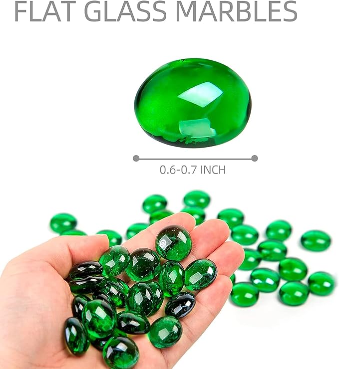 FUTUREPLUSX 1LB Green Flat Glass Marbles, Premium Colored Gems Fish Bowl Marbles Decorative Mosaic Glass Pebbles Floral Smooth Stones for Vases Aquarium Home Decor-PurrikoPets