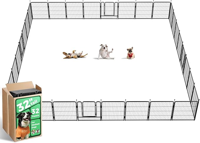 FXW Rollick Unleashed Dog Playpen for Indoor, Yard, RV Camping, 32 inch 32 Panels for Small and Medium Dogs, Black│Patented-PurrikoPets