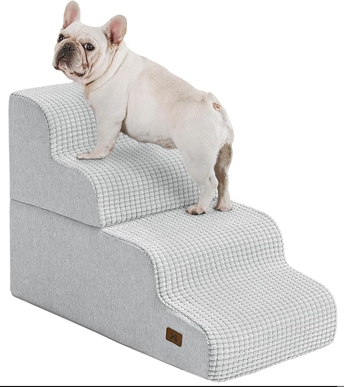 Dog Step for Bed, Dog Stair 4-Step 35D Pet Stair 19.7" H for High Bed or Sofa Non-Slip Balanced Pet Step Indoor, Light Grey-PurrikoPets