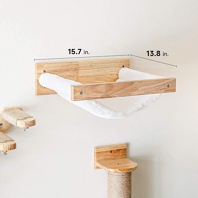 FUKUMARU Cat Hammock Wall Mounted, Kitty Beds and Perches, Wooden Cats Furniture, Stable Wall Shelves for Sleeping, Playing, Climbing, and Lounging-PurrikoPets