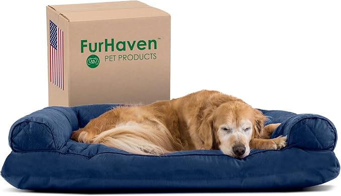 Furhaven Pillow Dog Bed for Large Dogs w/ Removable Bolsters & Washable Cover - Quilted Sofa - Navy (Blue), Jumbo/XL-PurrikoPets