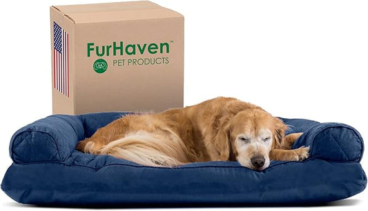 Furhaven Pillow Dog Bed for Large Dogs w/ Removable Bolsters & Washable Cover - Quilted Sofa - Navy (Blue), Jumbo/XL-PurrikoPets